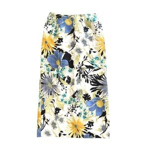 Talbots Vtg Blue Yellow Floral 100% Linen Maxi Column Skirt 4 Botanical Vacation